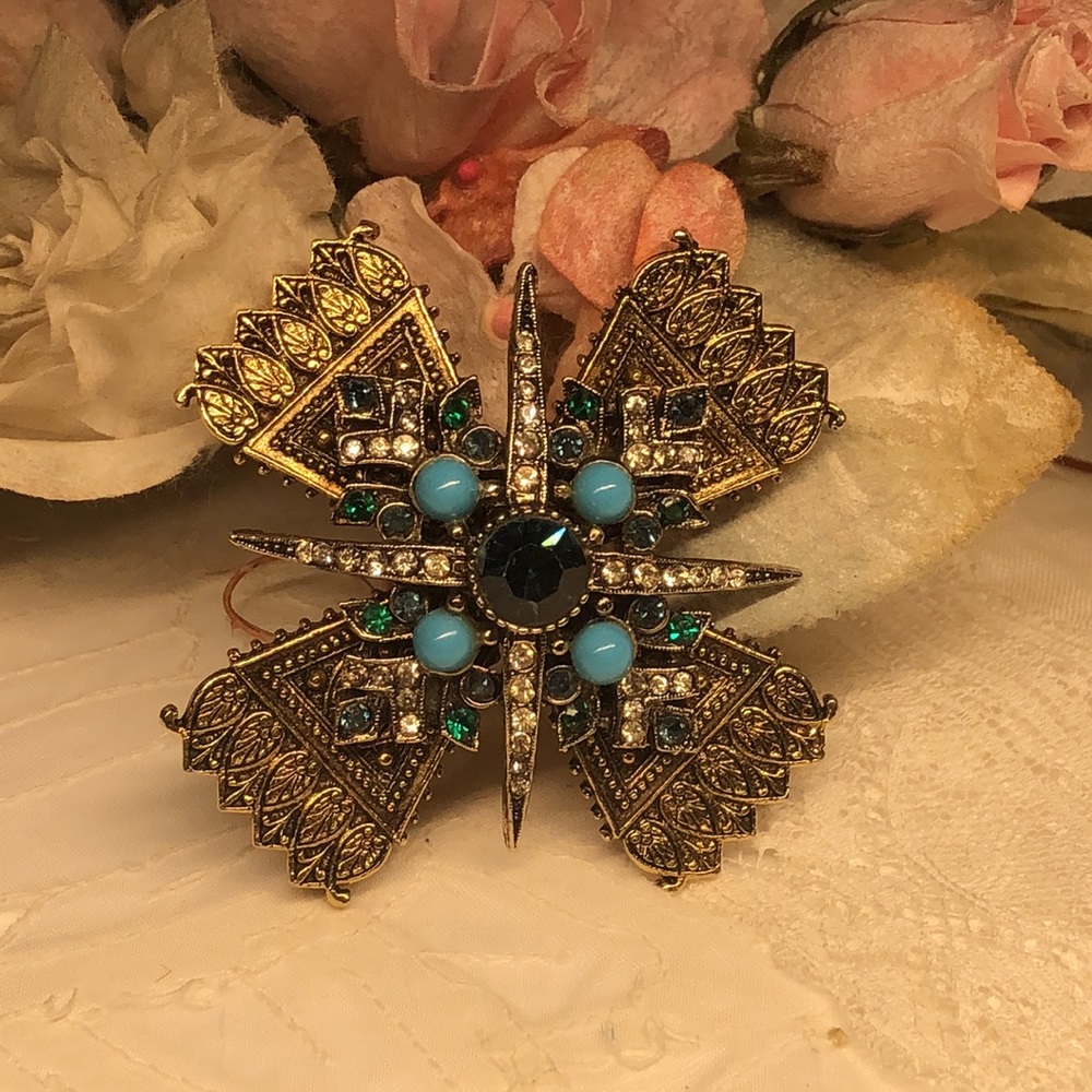 VNTG ART Blue Maltese cross Brooch/ Pendant Maltese cross brooch - Picture 4 of 12